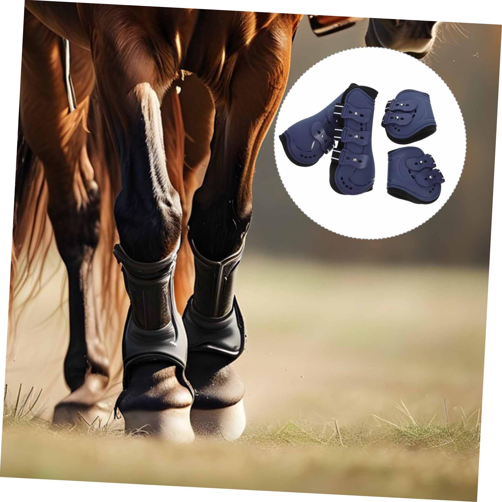 Happyyami 4piezas Botas Protectoras para Caballos De PU Ajustables para Protección De Tendones y Fetlock para Entrenamiento y Salto Equitación Mediano
