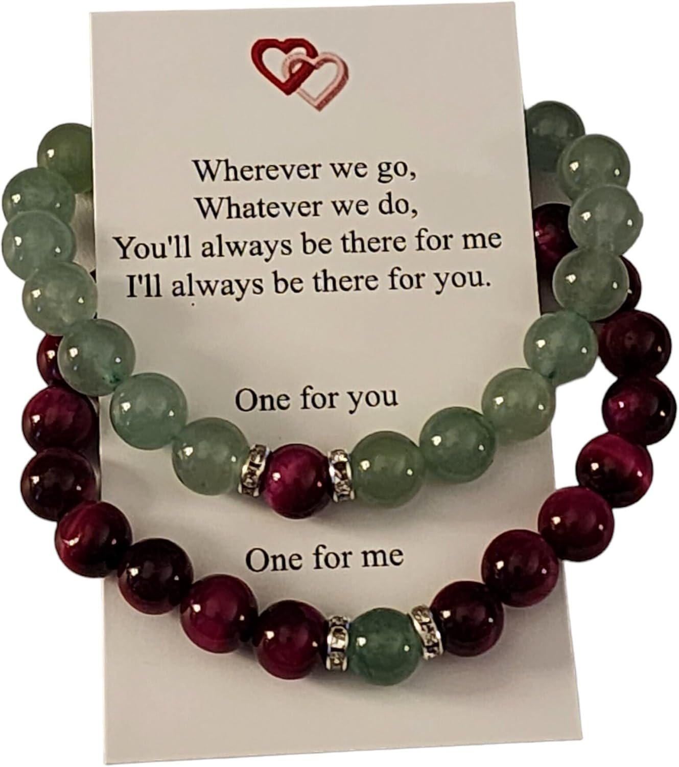 Magnetic Couples Bracelet Set - Rose Red Tiger Eye and Green Aventurine, Distance Bracelets, His and Her bracelets, Matching bracelets
