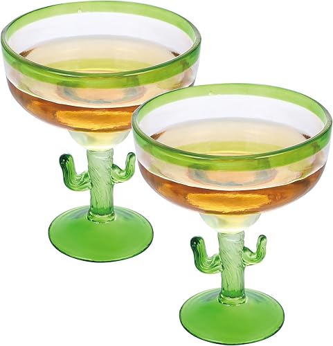 Supreme Housewares Margarita Glasses Cactus Decor - Vasos de margarita de plástico acrílico duradero, 18 onzas, juego de 2, vasos de plástico
