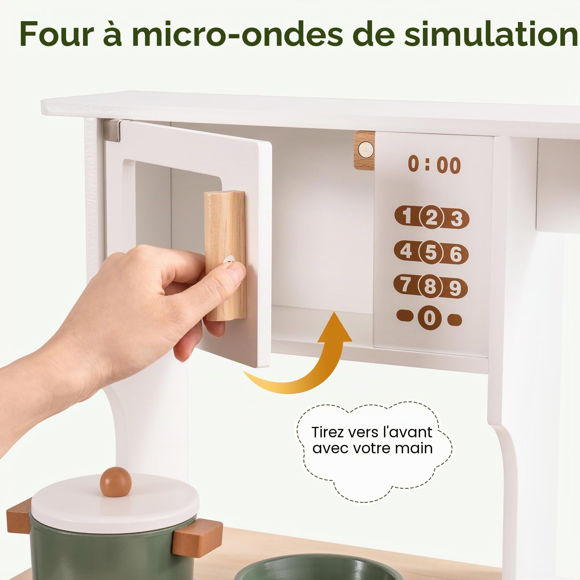 ROBUD Cuisine Enfant en Bois, Jouet Fille et Garçon 3-6 Ans | Jeux de Cuisine en Bois avec Accessoires pour Enfants