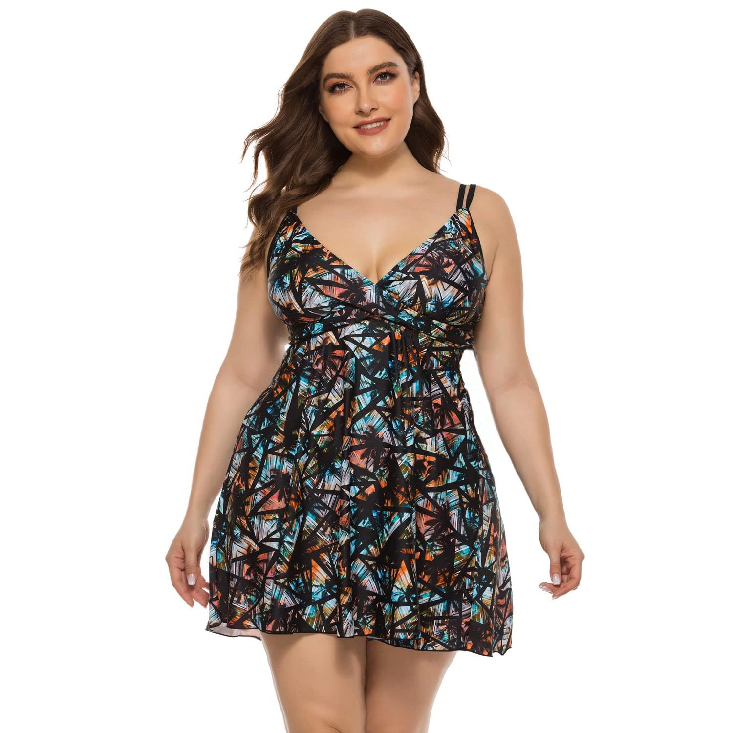 Beachkini Traje de baño de Dos Piezas para Mujer,Top de Falda de Chaleco de Doble Hombro con Pantalones Cortos,Vestido de Playa Tankini