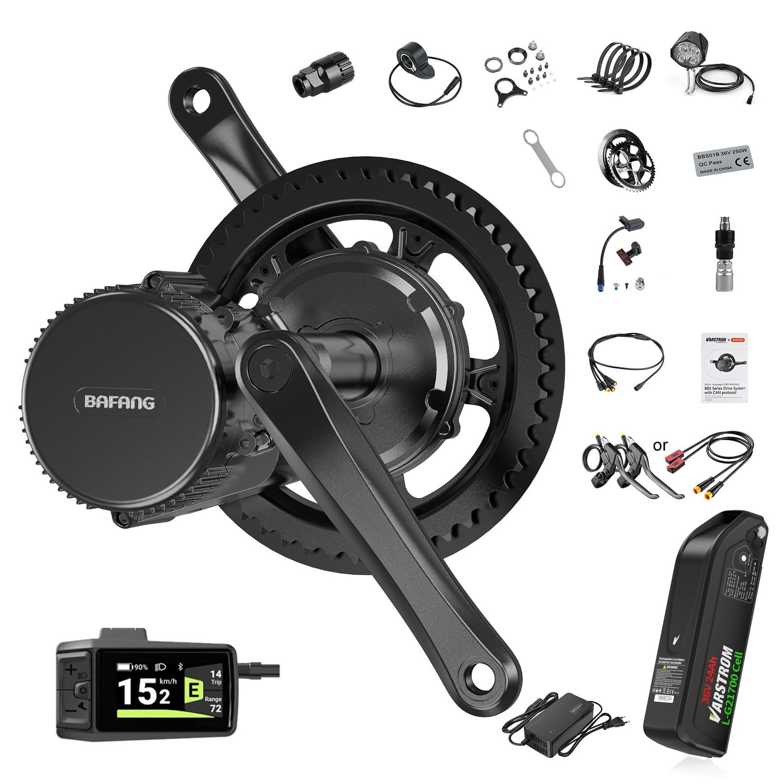 BAFANG BBS01B 250W Motore Centrale (CAN) Kit Bici Elettrica con Batteria | con Batteria 36V 24Ah e Display DPC080 per MTB/Città BB68-73mm