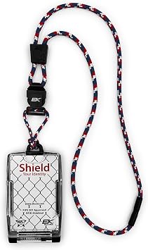 EK World Wide FIPS201 One Hander ID Card Holder with Detachable Breakaway Lanyard Secure FlipOpen Badge Holder for CAC/TWIC Smart Cards, Holds Two Cards C88 Red White Blue