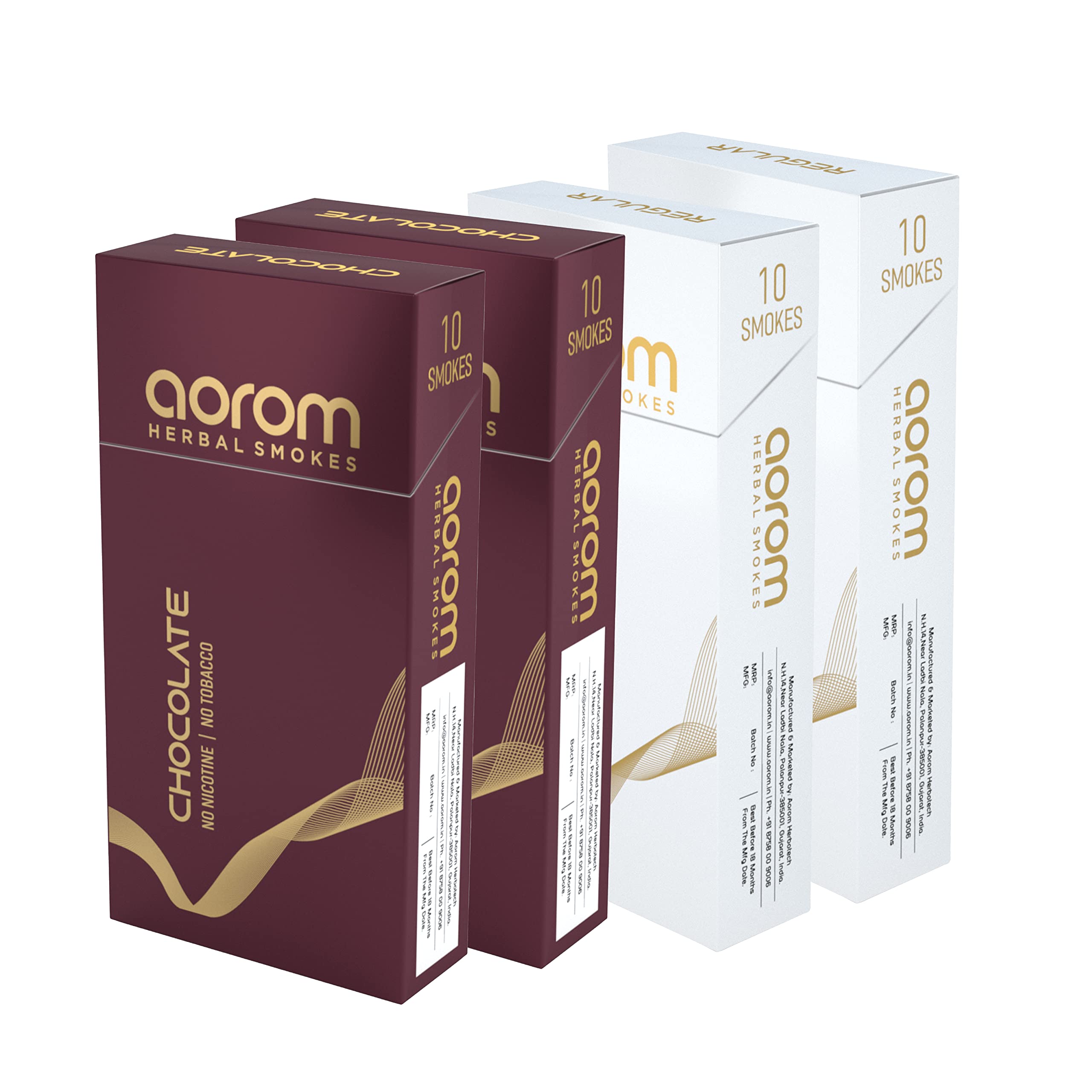 Aorom Herbal Smokes Tobacco Free & Nicotine Free, Non Addictive Premium Herbal Smokes (Regular + Chocolate, Pack Of 2 (10 Smokes Per Pack))