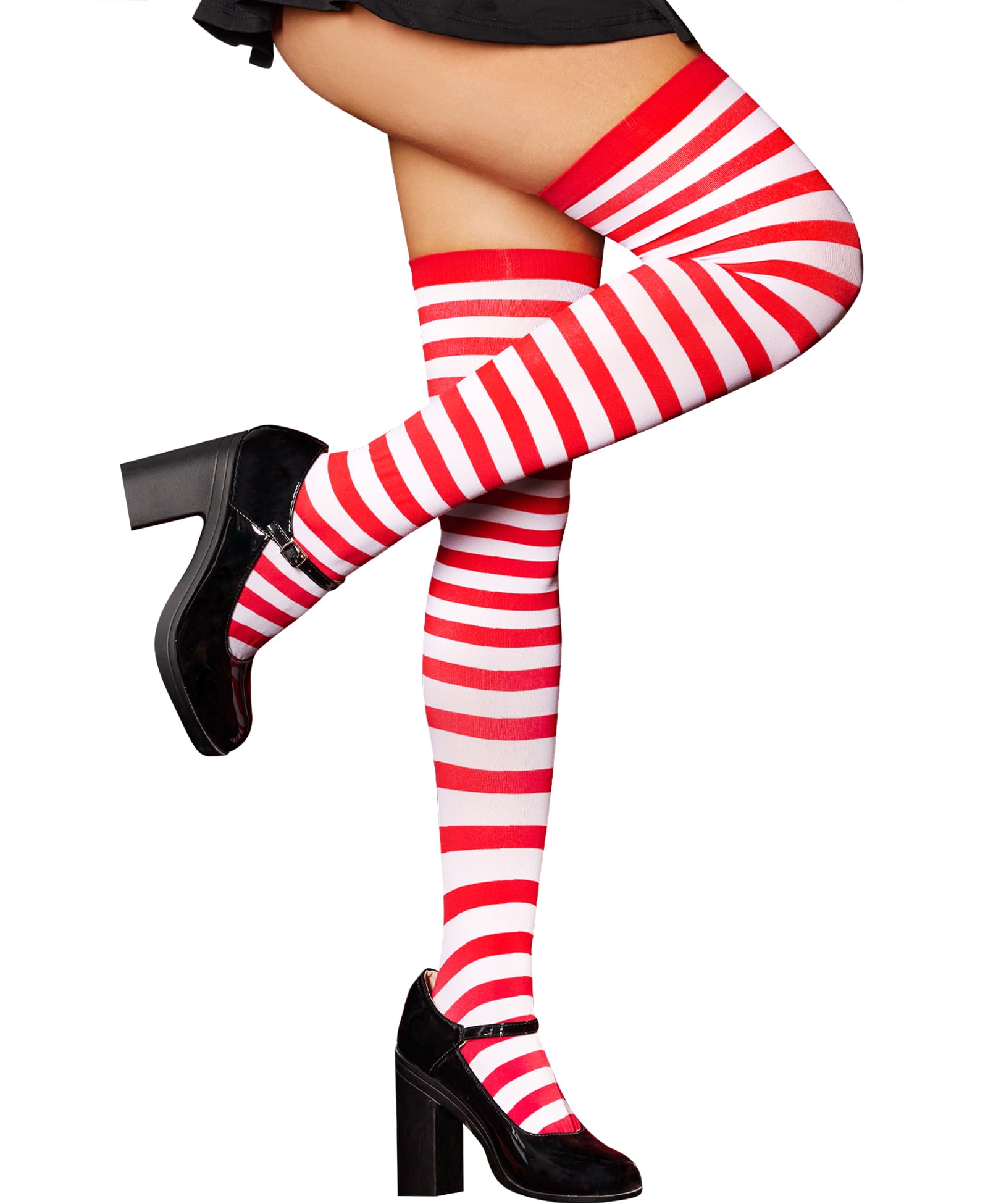 RSLOVE striped socks for women - thigh high socks above the knee halloween tights - red white