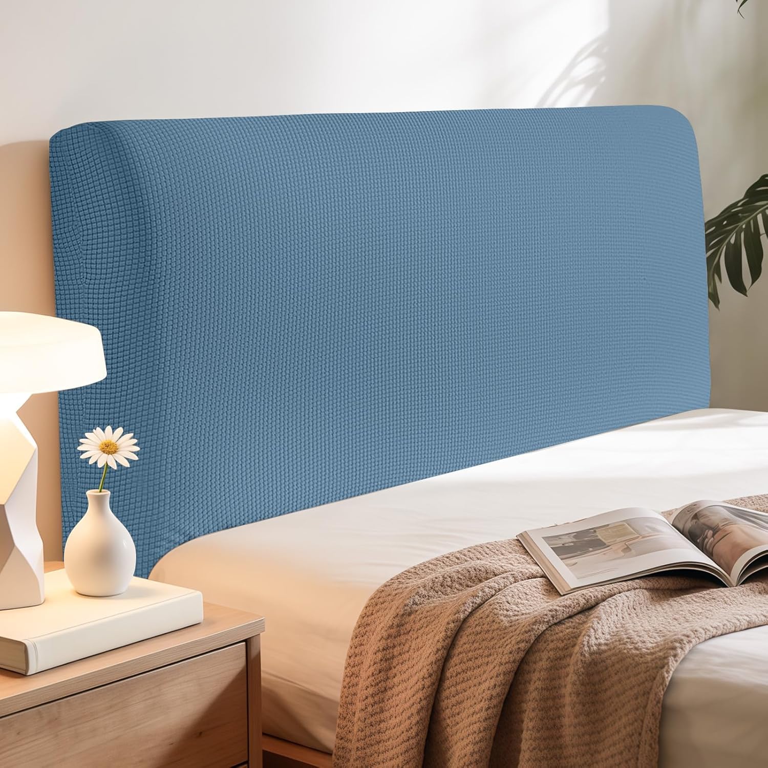 Niuoppy Bed Headboard Cover Fully Wrapped, Stretch Head Board Covers for Single Bed, Beds Headboard Protector Dustproof and Cat Scratch-proof (Blue, 180cm)