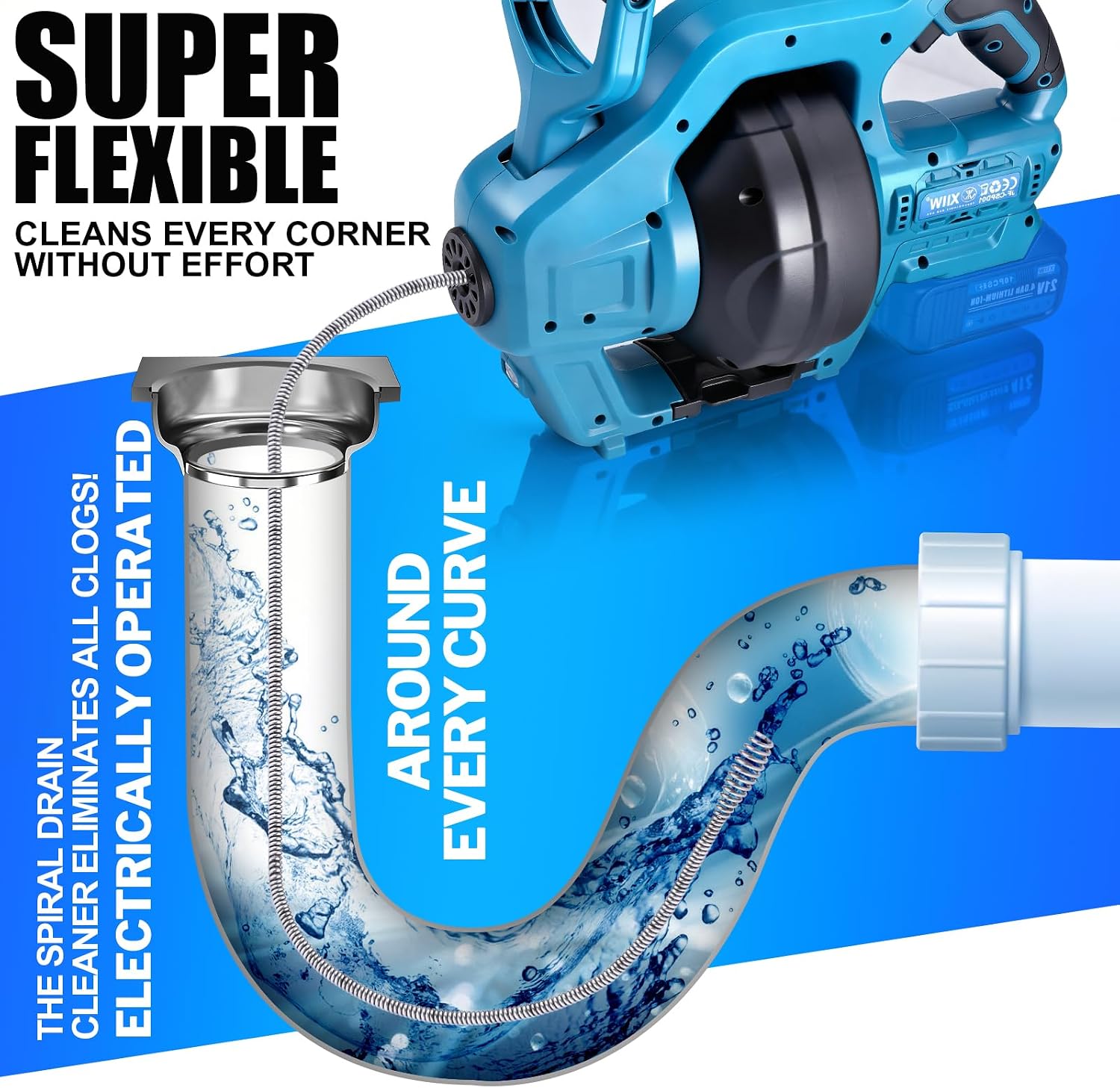 Cordless Drain Auger Compatible with Makita 18V Battery, 25Ft Snake Drain Hair Removal Tool for 0.75"-3.5" Pipe, 650RPM Drain Clog Cleaner Tool for Sewer, Bathroom, Sink (Battery Not Included)