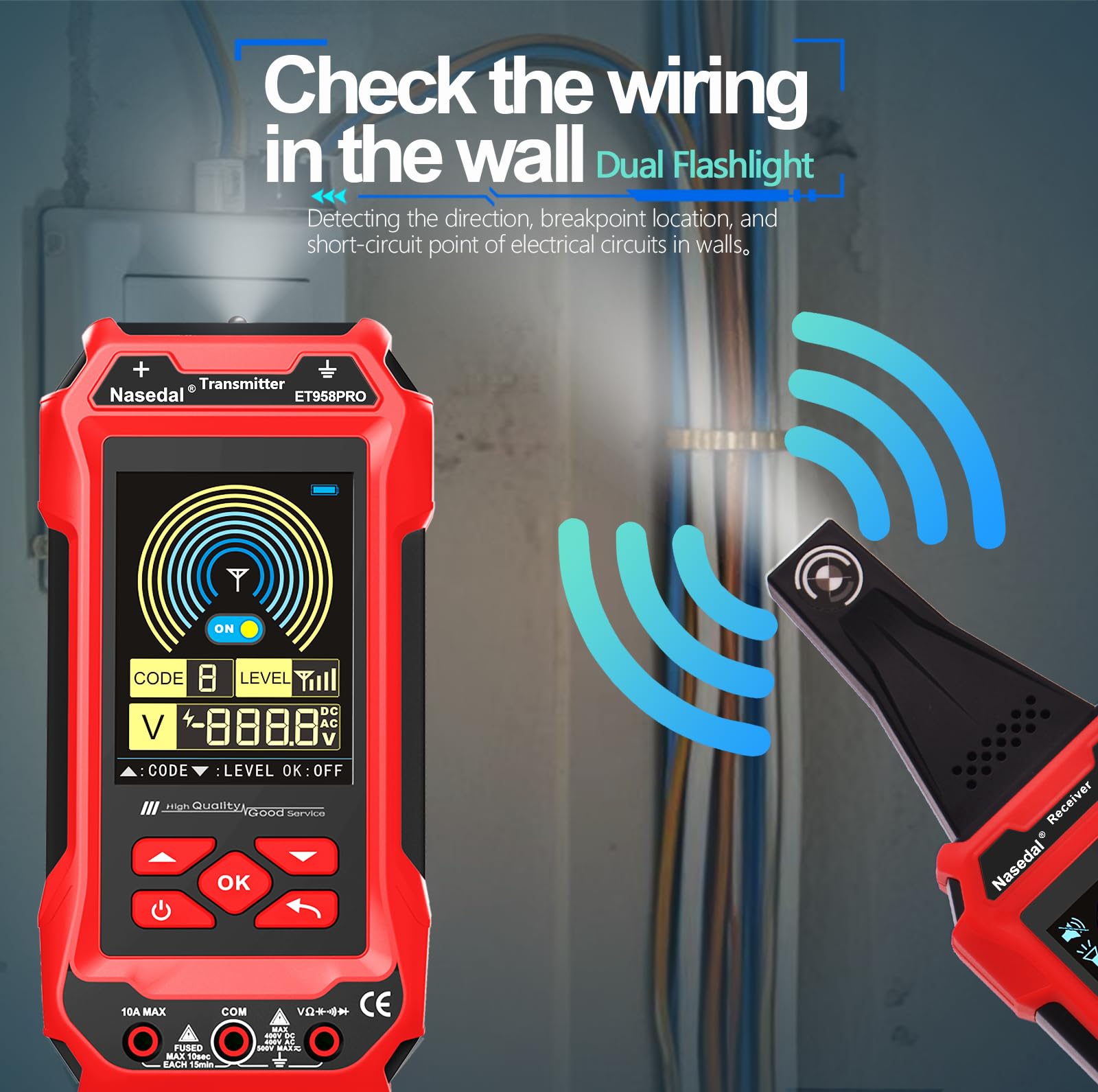 Probador de cables subterráneos, detector de cables y tuberías de metal, herramienta de trazado de circuitos para cables de pared y subterráneos, caminos de tuberías de agua y gas