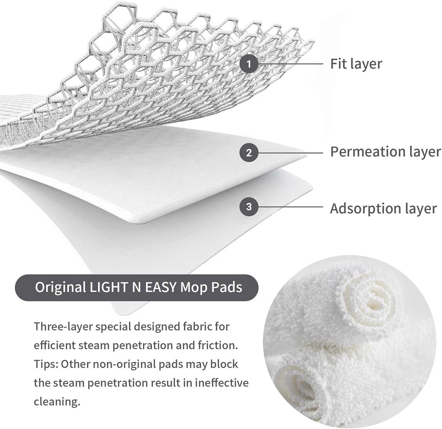 LIGHT 'N' EASY Steam Mop Pads Replacement Reusable Original for 7338/S8（2pcs）