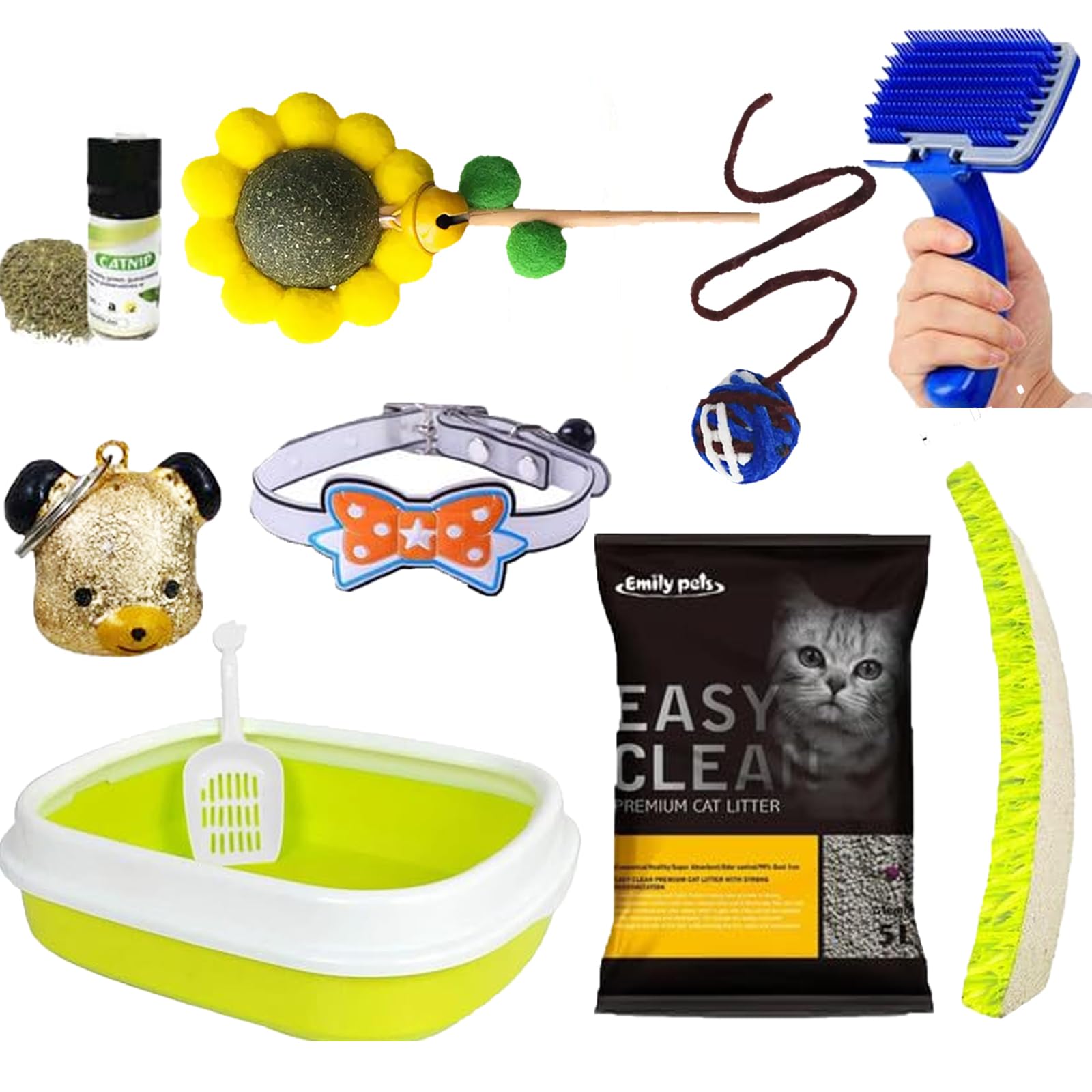 Emily Pets Kitten Starter Kit, 9-Piece Cat Essentials Set Includes 5 L Cat Litter, Cat Litter Box, Cat Toys, Cat Collars, Cat Scratch Pad and Cat Brush for Cats & Kittens (Pack of 9, Color me Vary) (B0D4MGJWNQ) Amazon Price History, Amazon Price Tracker