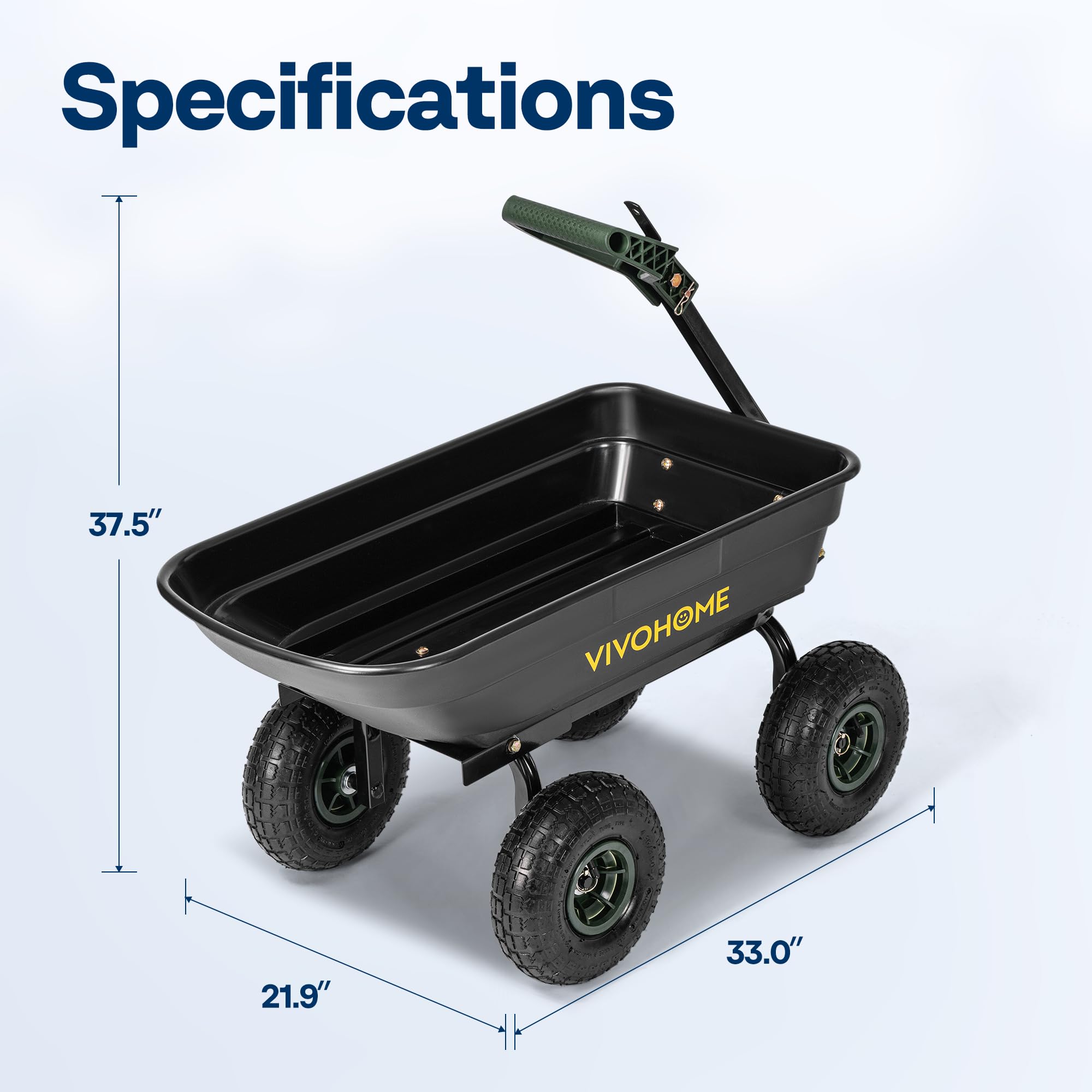 Carretilla de jardín de 4 pies cúbicos y 660 libras con mango convertible 2 en 1 que se fija a ATV o tractor, ruedas todo terreno de 10 pulgadas, sistema de liberación rápida, remolque 7