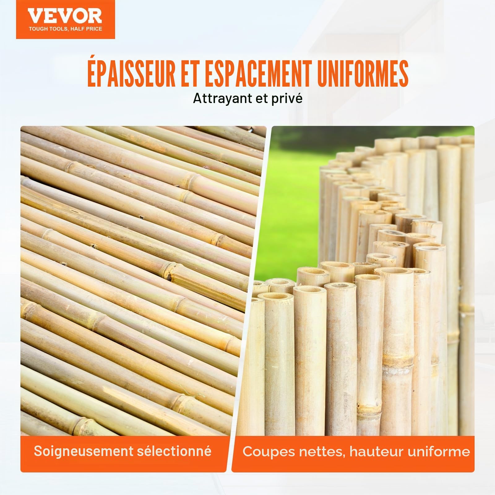 VEVOR Clôture en Bambou Naturel, 1,8 x 1,2 m, Brise-vue de Confidentialité, Rouleau Protection Décoratif en Bambou, Écran d'Intimité pour Jardin, Arrière-cour, Balcon, Patio, Bord de Piscine, Terrasse