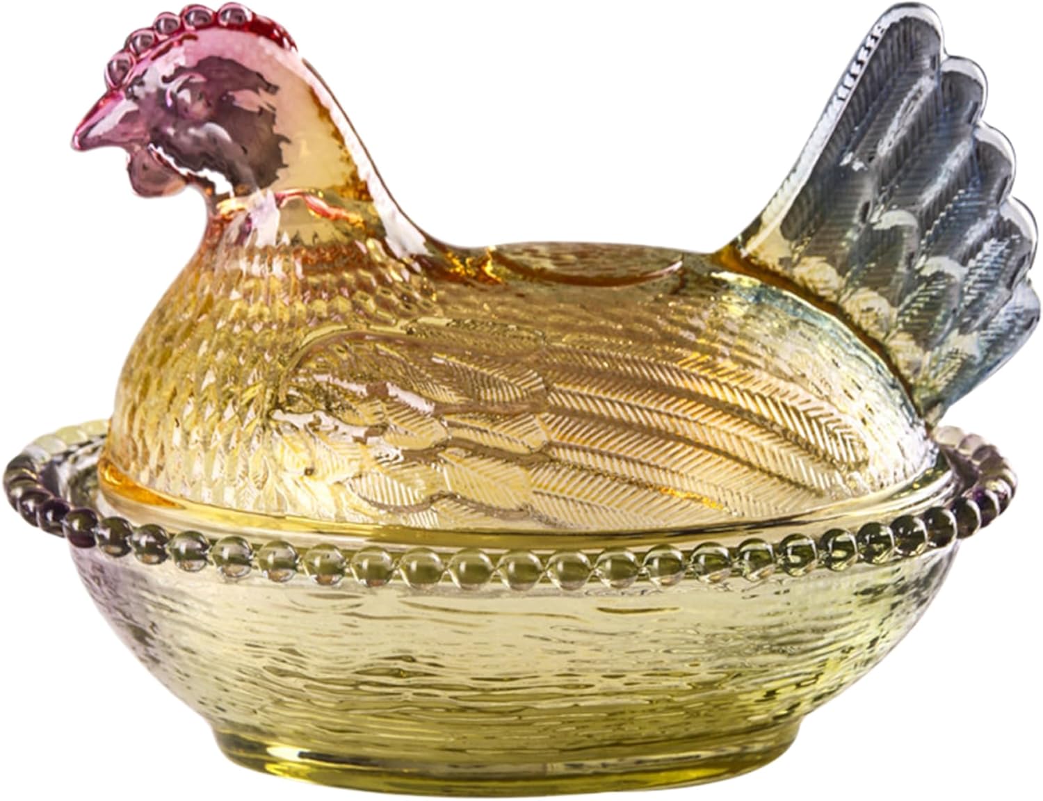 Crystal Glass Candy Dish, Chicken Candy Dish with Lid, Vintage Candy Bowl, Snack Dessert Cookie Candy Dish for Office Desk Home Kitchen Tabletop, Yellow, Candy Bowl, STANDARD