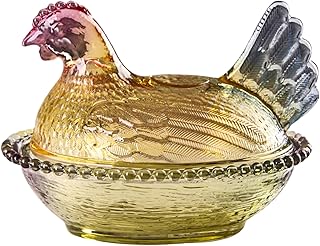 Crystal Glass Candy Dish, Chicken Candy Dish with Lid, Vintage Candy Bowl, Snack Dessert Cookie Candy Dish for Office Desk Home Kitchen Tabletop, Yellow, Candy Bowl, STANDARD