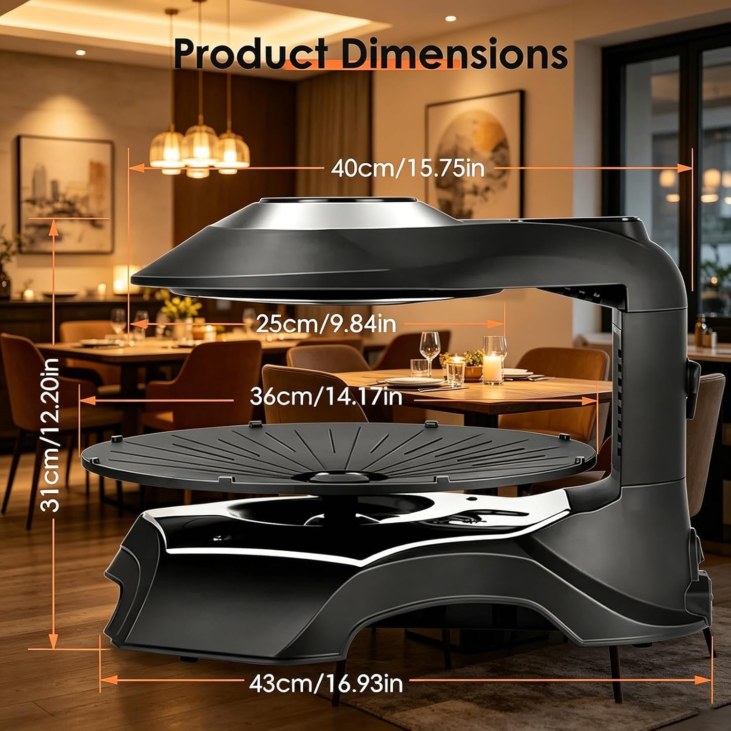 Griglia Elettrica Senza Fumo, Barbecue da Interno con Temperatura Regolabile da 80 A 280 °c, Rotazione A 360 °c, Superficie Antiaderente, Ideale per Casa E Ristoranti, Timer da 1 A 80 Minuti.