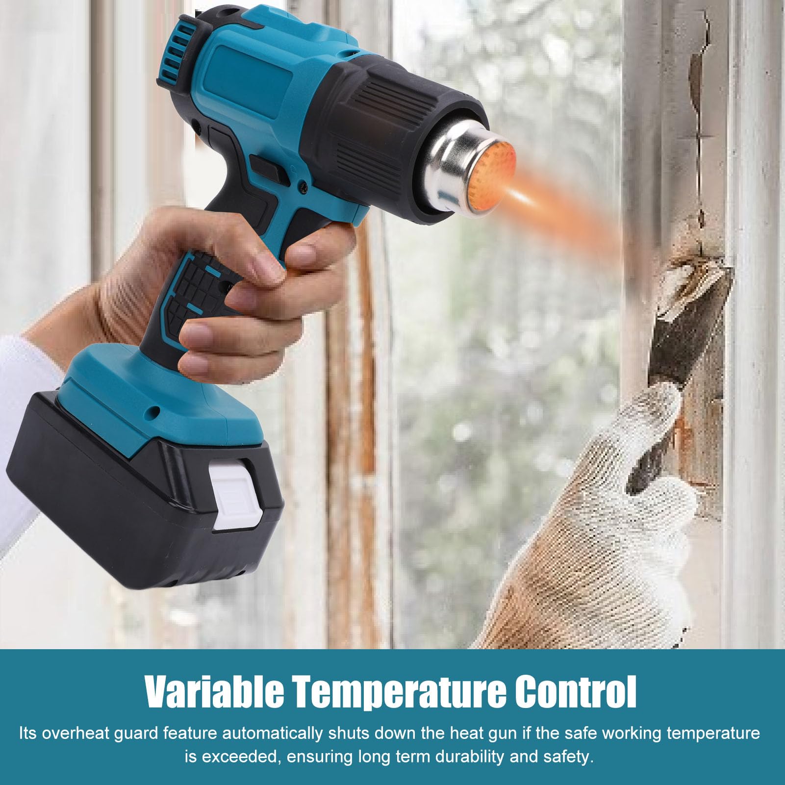 Hot Air Gun Battery Powered, Cordless Heat Gun Blower High Power Portable Heat Gun with LCD Screen Display Electric Hot Air Gun for Fine Soldering, Shrink Wrapping, Paint Stripping