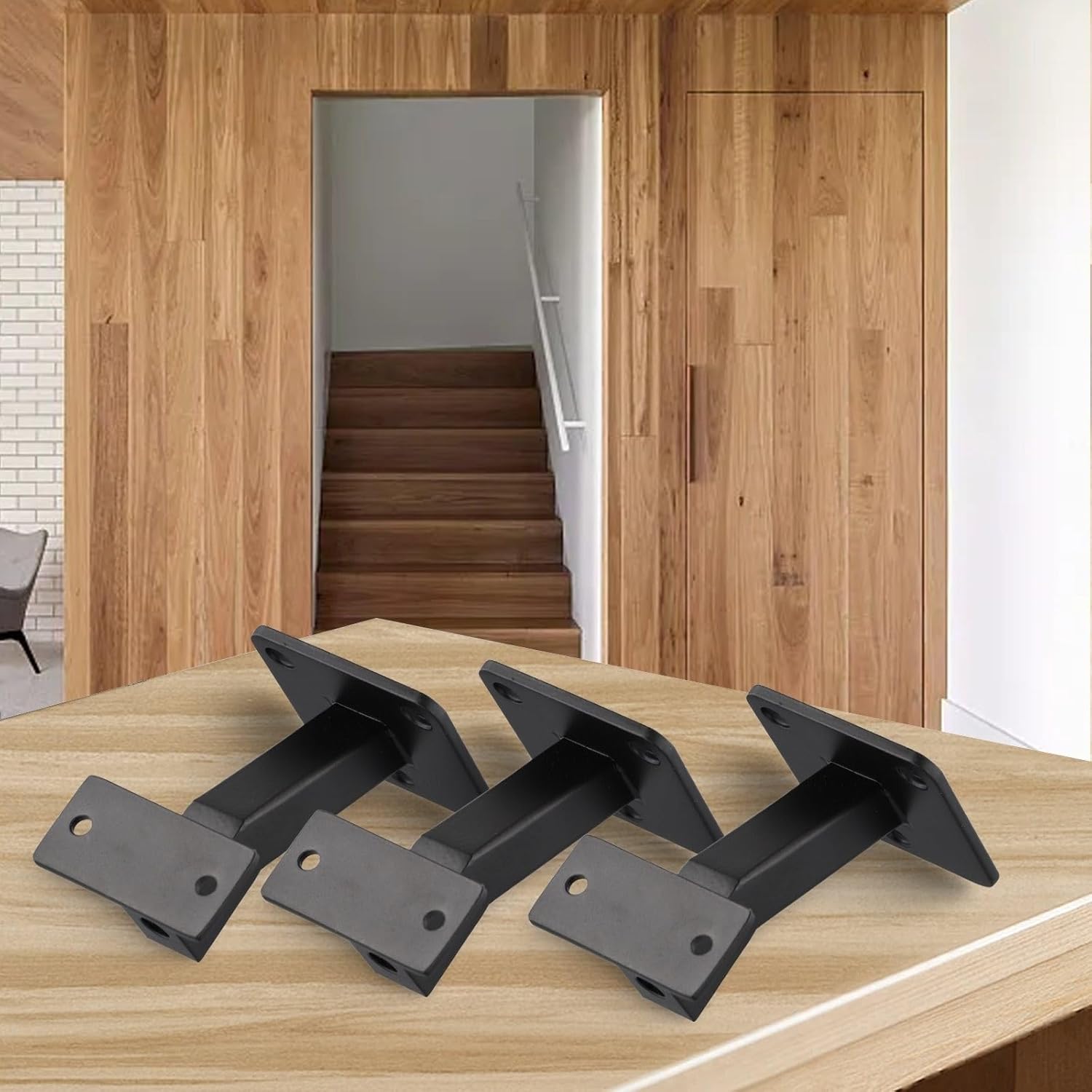 Adjustable Handrail Brackets For Indoor Stairs Black Iron Swivel Railing Support Fitting Safe Stable Wall Mount Bracket Kit For Home Office Corridor 3/4 Pack(3PCS)