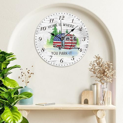Miniatura 4 de ArogGeld Reloj de pared decorativo de madera de 10 pulgadas para casa rodante, remolque, de montaña, casa de campo, silencioso, sin tictac, funciona