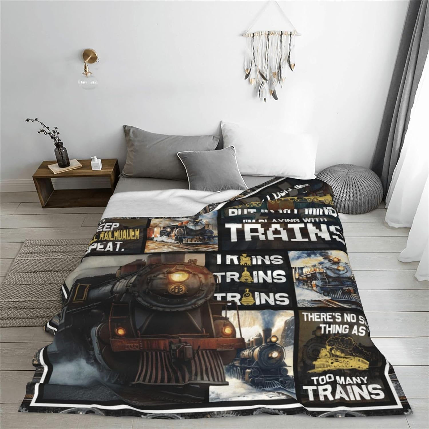 Train Blanket Train Throw Blankets Cozy Fleece Flannel Stuff Plush Lightweight Bedding Railroad Lover Gifts for Men Women Adults for Couch Sofa Bed Decor 60"X80" image 5