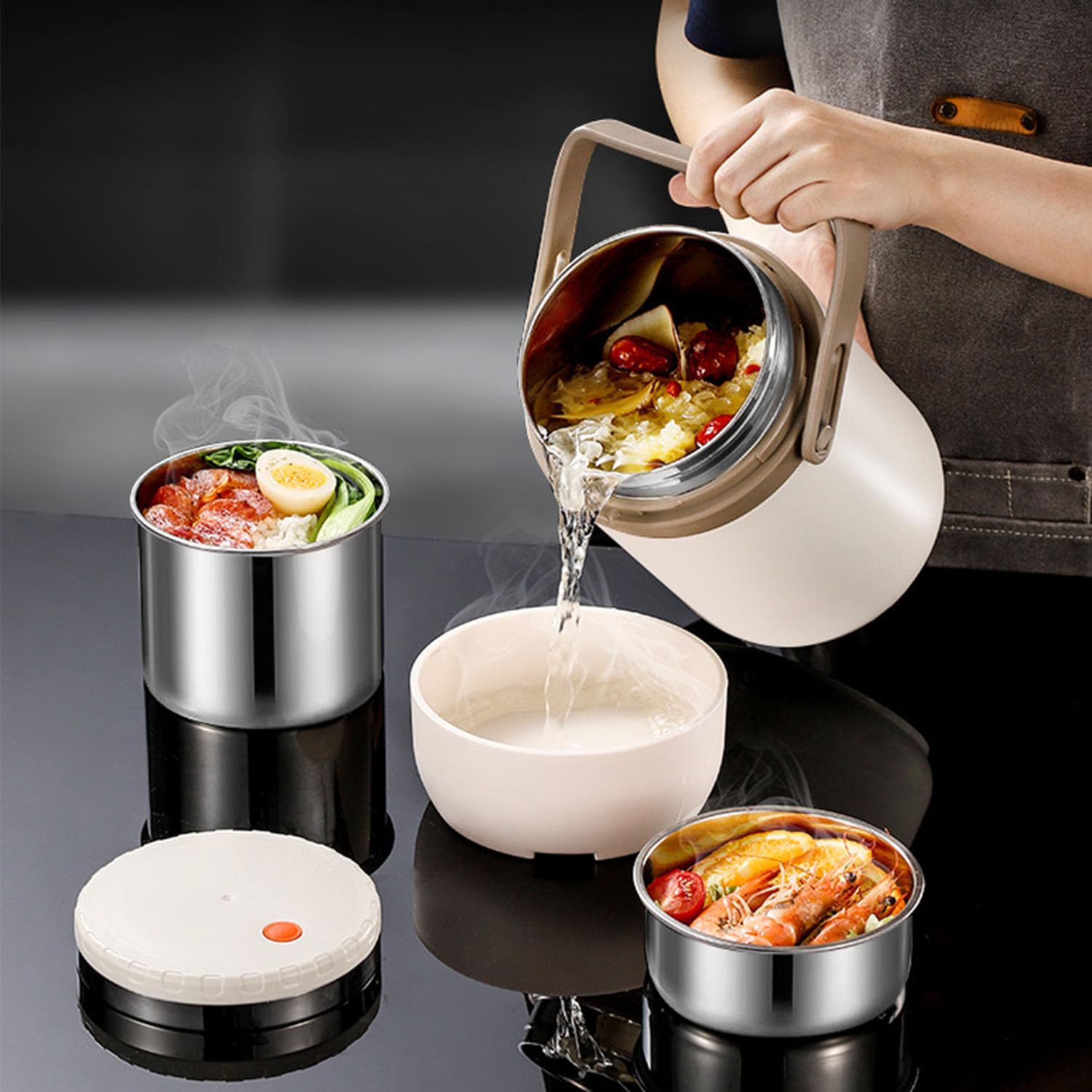 Termo Para Comida Caliente,1.4L Aislamiento Al Vacío Tarro De Comida Con Bolsa Aislante Fiambreras De Acero Inoxidable Para El Trabajo Viajes Senderismo,1.9L,B