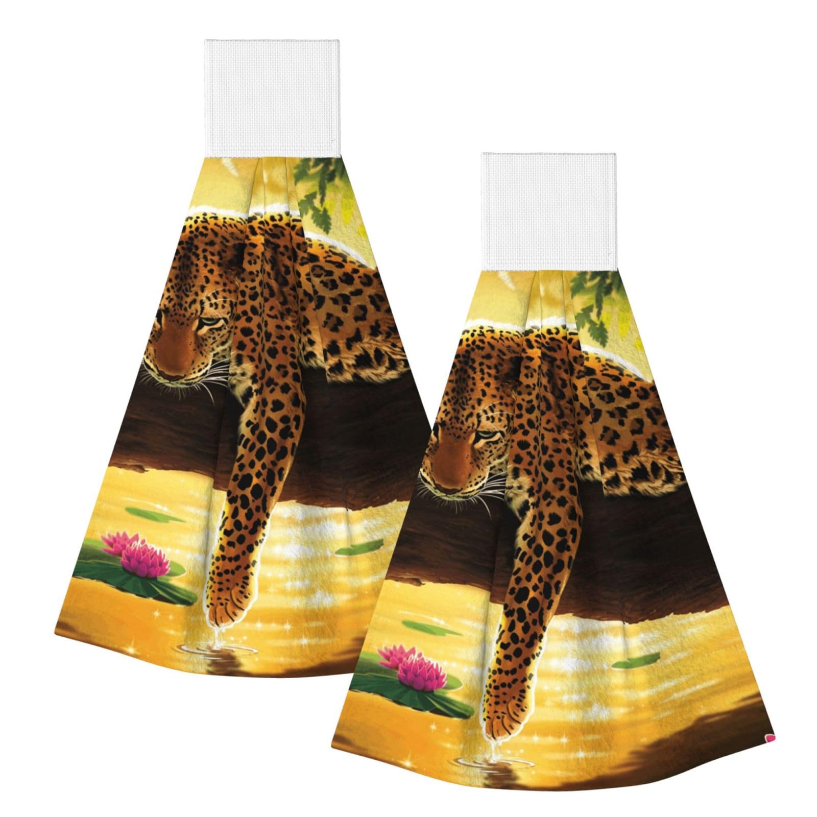 DOPKLNA Funny Leopard, 2 Pcs Hanging Coral Fiber Hand Towels for Bathroom, Absorbent Kitchen Towels
