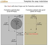 Vista 3 de Paquete de 10 5 pares de bisagras de gabinete de cocina sin marco, cierre suave, bisagra europea de 1.378 in para puerta de gabinete, resistente