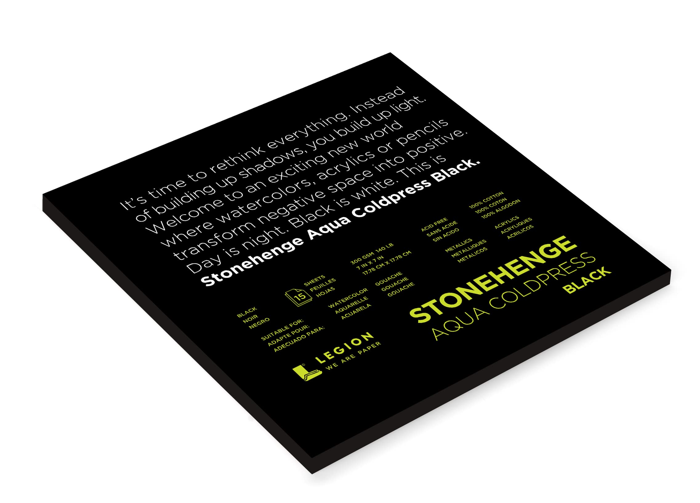 Legion Stonehenge Aqua Watercolor Pad, 140lb, Cold Press, 7 by 7 Inches, Black Paper, 15 Sheets (L21-SQC140BK77)
