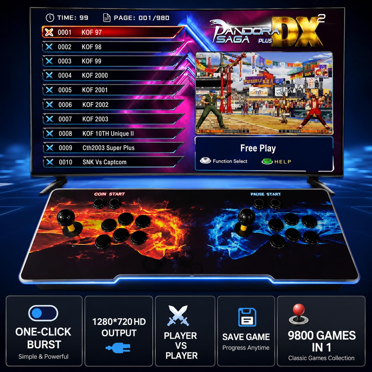 Console Arcade Rétro 10888 Jeux avec Joystick Double WiFi Sortie 720P