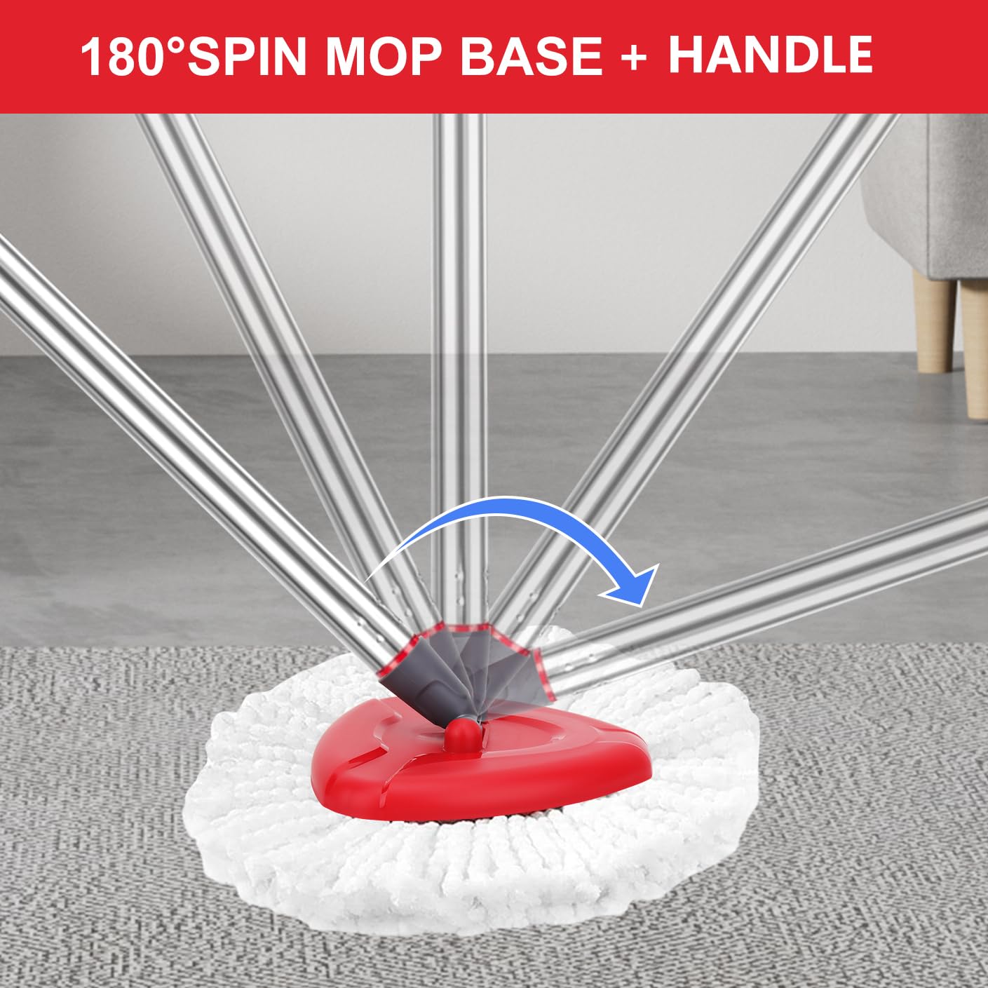 Produktbild von Roter Wischmopp-Kopf – Mit Scheuerbürste, Kompatibel Mit Vileda Turbo Mop 1-Tank-System, Dreieckig