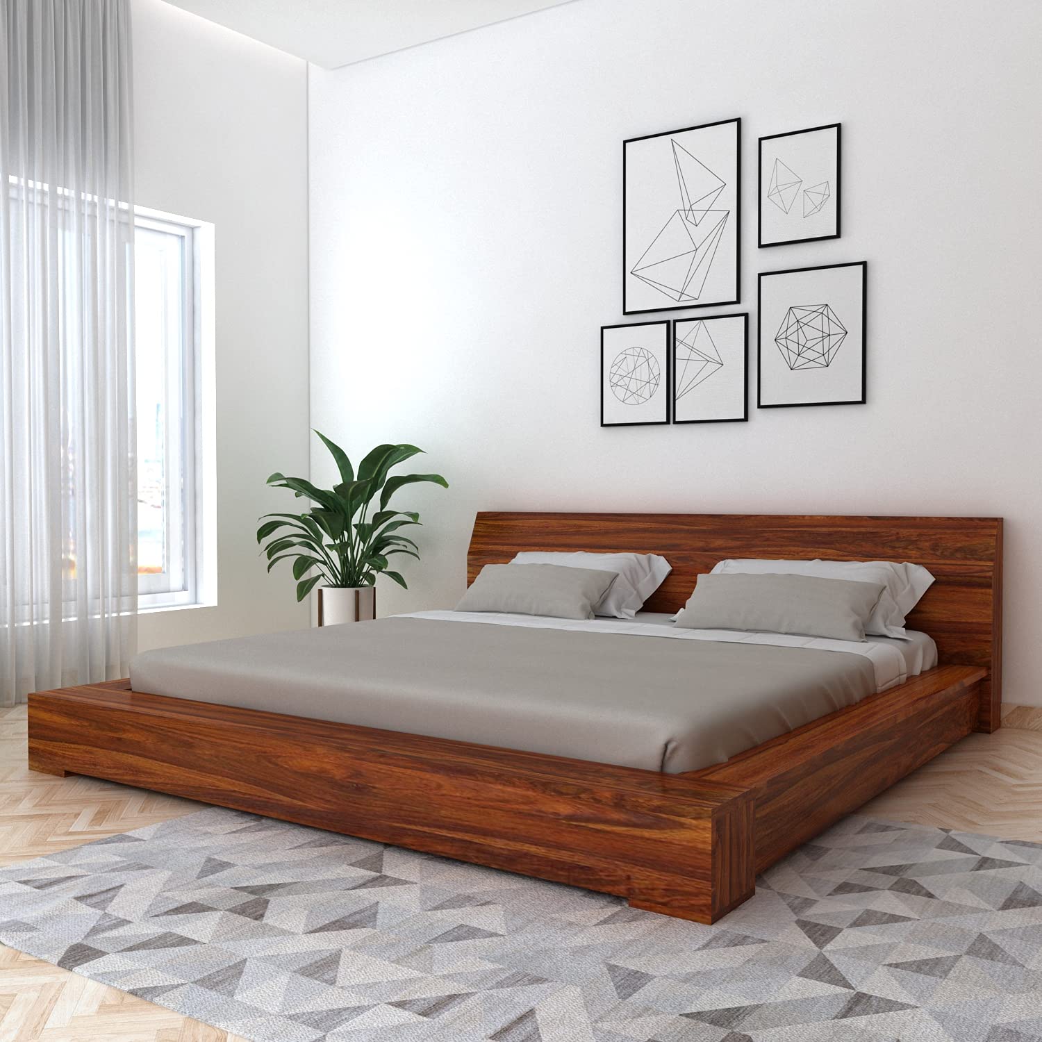 Ganpati Arts Seesham Wood Burly King Size Bed Without Storage | Wooden Double Bed Cot Palang Furniture for Bedroom Living Room Home Hotel (Natural Finish)-image-40