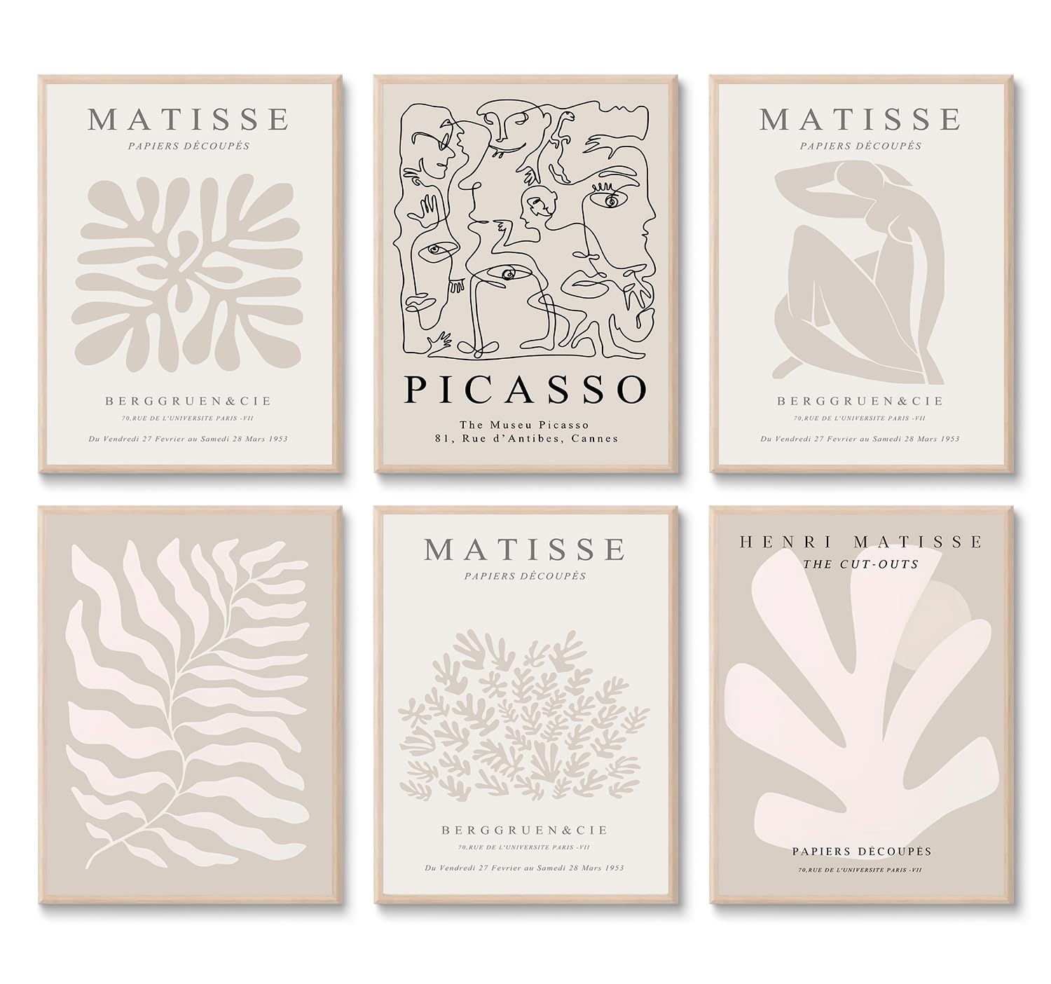 Laylwhq Matisse Laywhq Henri Wall Art Abstract Flower Canvas Wall Decor Neutral Gray Beige Picasso Line Mid Century Aesthetic Paintings Prints Posters For Bedroom Living Room Gallery Set Of 6 8X10in Unframed