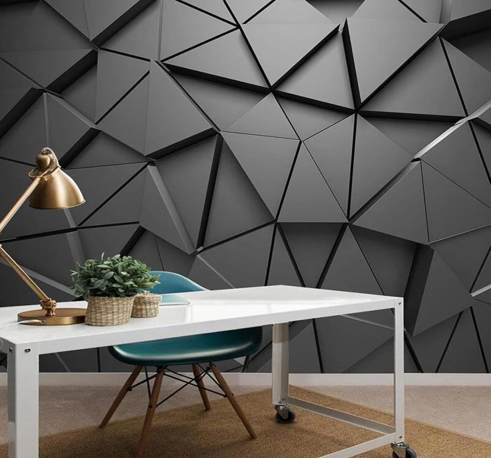 XLMING Abstract Black Geometric Triangles Art 3D Wallpaper Silky Texture Home Study Office Grey Dining Room Sofa Bedroom Living Room TV Backdrop-350cm×256cm