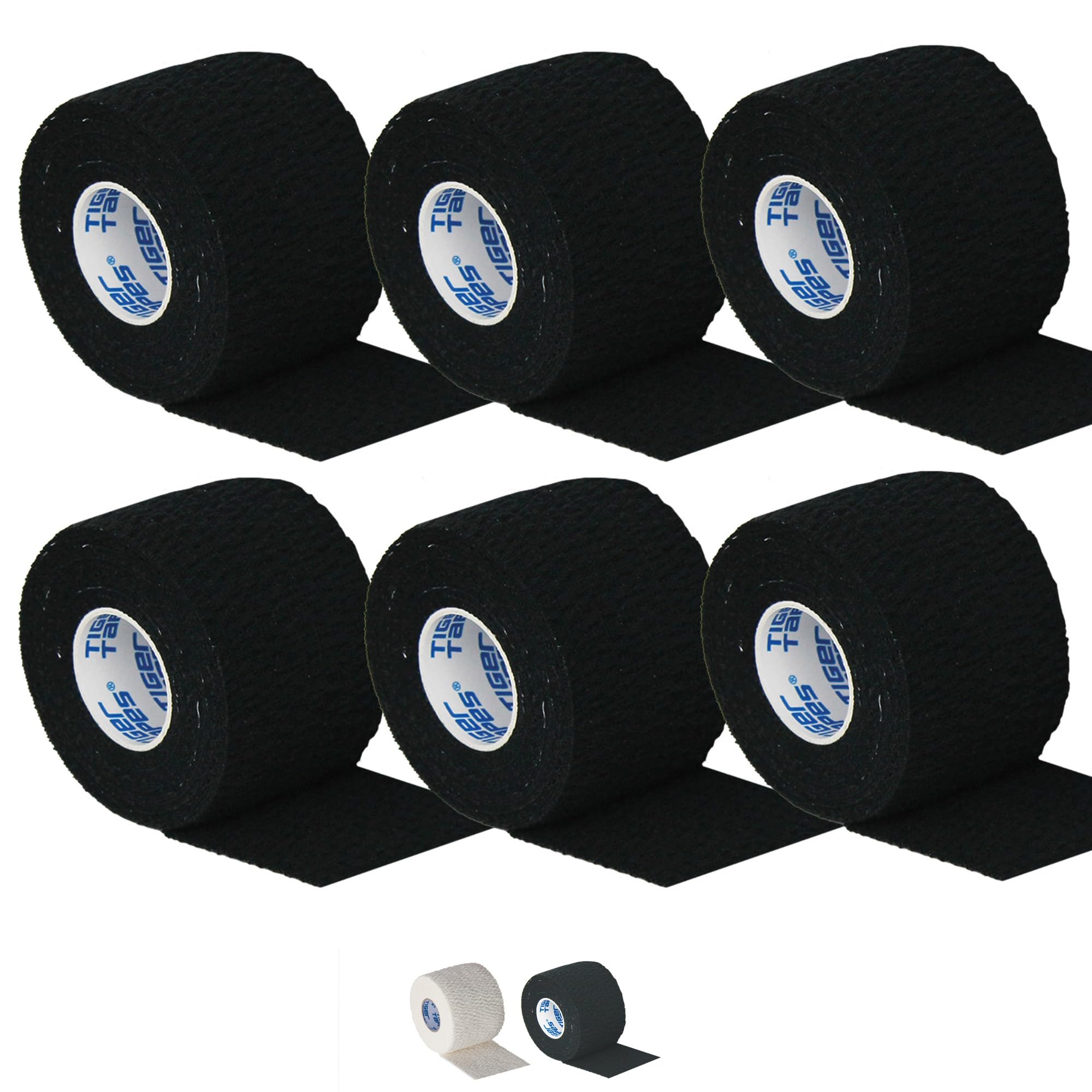 6 Rolls 5cm x 6.9m Black | TIGERTAPES Tiger Tearable Elastic Adhesive Bandage - Easy Tear EAB Sports Tape for Medical Strapping, Knee Strapping, Elbow & Wrist and Rugby Lifting Tape
