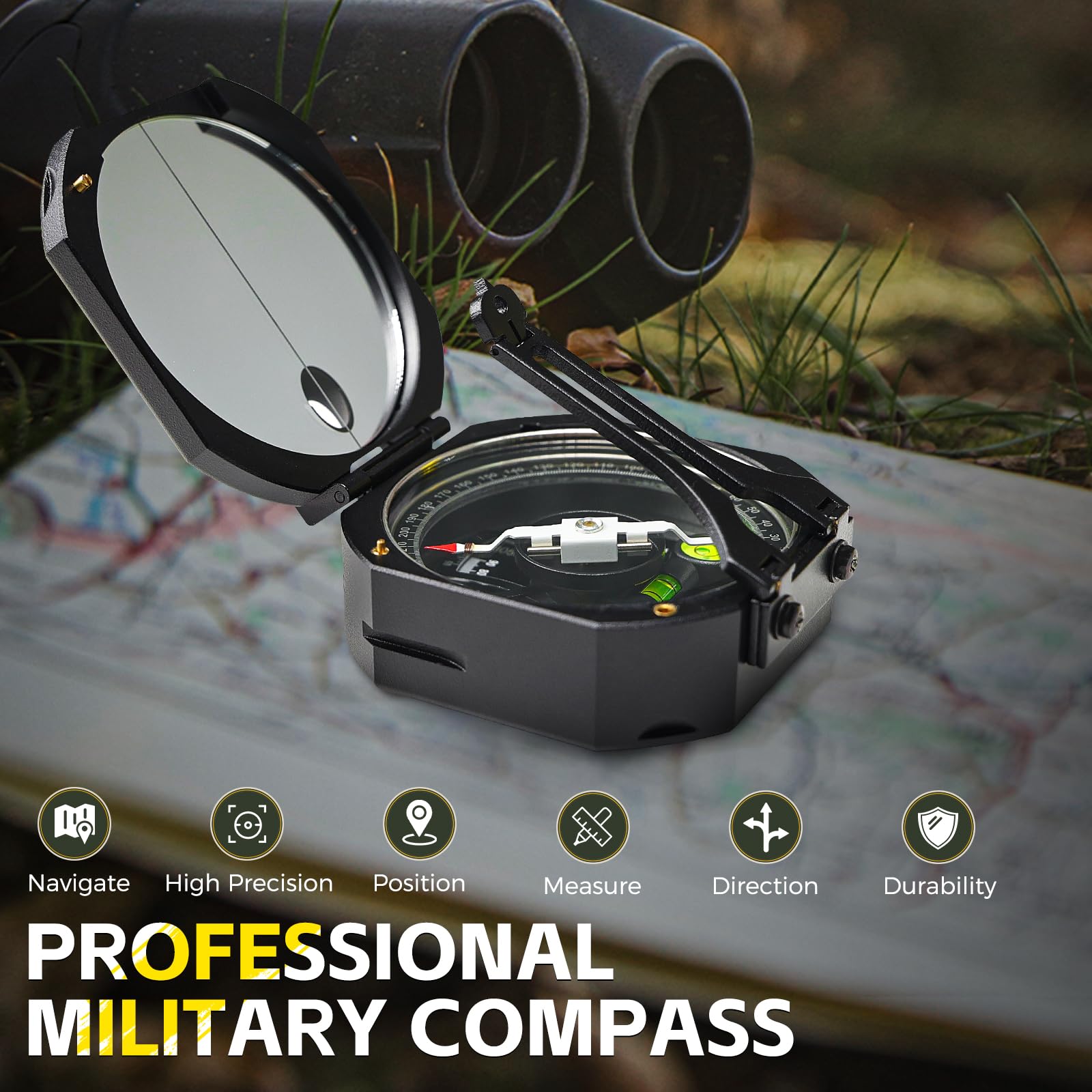 Bussola geologica professionale portatile con clinometro in alluminio anti-magnetico bussola da trekking con specchio bussola militare con custodia in pelle per geometri, forestali, miniere militari