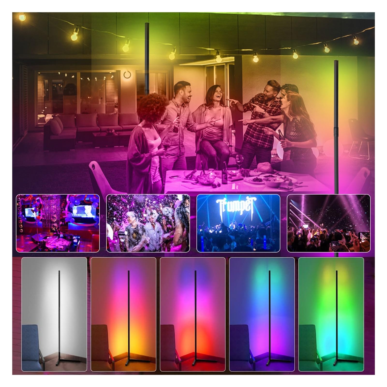 Salon Narożna Lampa Podłogowa 150 LED Smart RGB Nastrojowe Światło Do Sypialni Nordic Home Decor Stołowa Oświetlenie Wnętrza Stojaka EnergooszczęDne O Wysokiej WydajnośCi