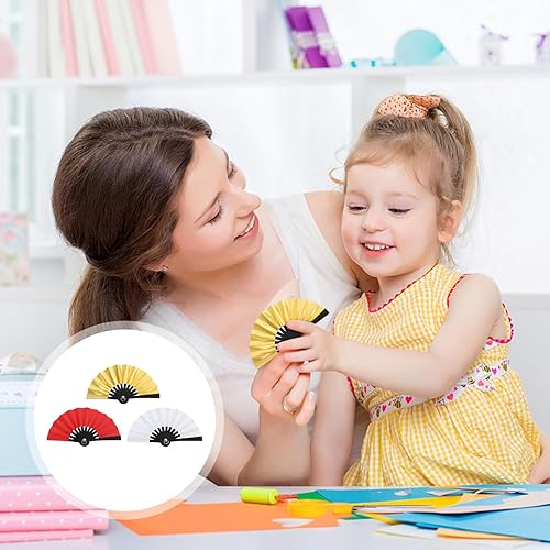 Miniatura 2 de jojofuny Mini ventilador plegable, 3 piezas, accesorios para casa de muñecas, ventiladores de mano de papel en miniatura, ventilador plegable