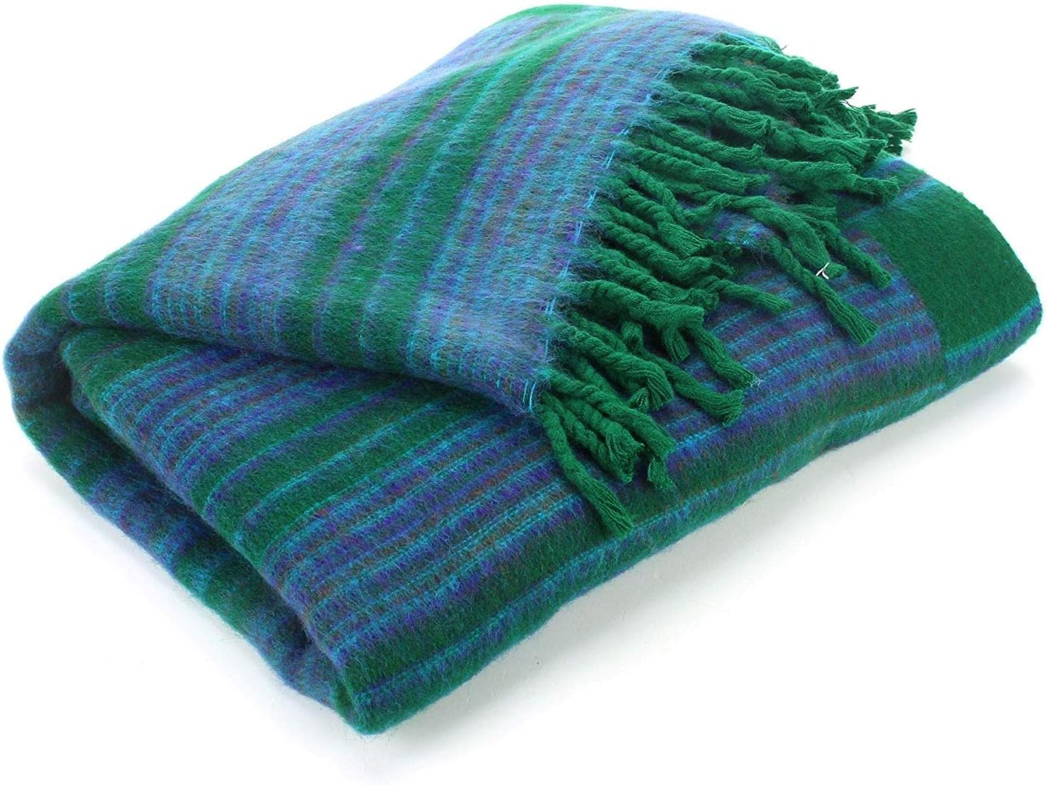 Hill QueenVegan Wool Shawl Blanket - Stripe - Racing Green Blue