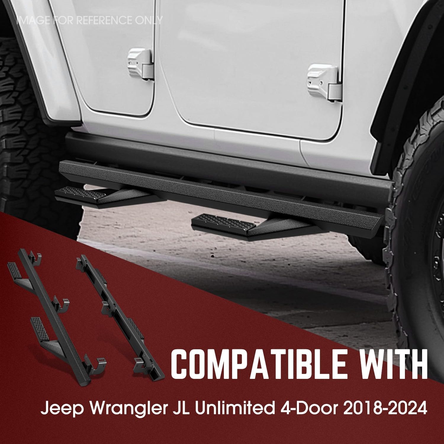 DNA MOTORING 6 Inches Running Boards Compatible with 18-24 Wrangler JL Unlimited 4-Door, Powder Coated Side Step Nerf Bars, STEPB-ZTL-8112