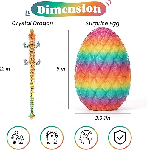 Miniatura 74 de TBOLINE - Huevo de dragón impreso en 3D, animal de cristal articulado, juguete para la ansiedad para adolescentes, niños y niñas, piezas míticas