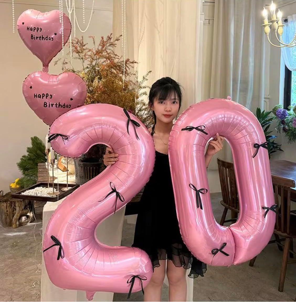 Pink Number Balloon Set - 40 inch Number ballon, 18 inch heart balloon and black bows (2) image 4