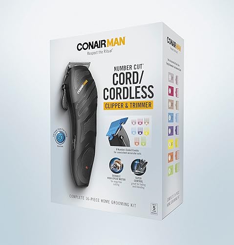 Miniatura 5 de Conair MAN - Juego de cortadoras de pelo y recortadoras de cabello para hombre, incluye peine de peluquero y tijeras, cepillo de limpieza, aceite,