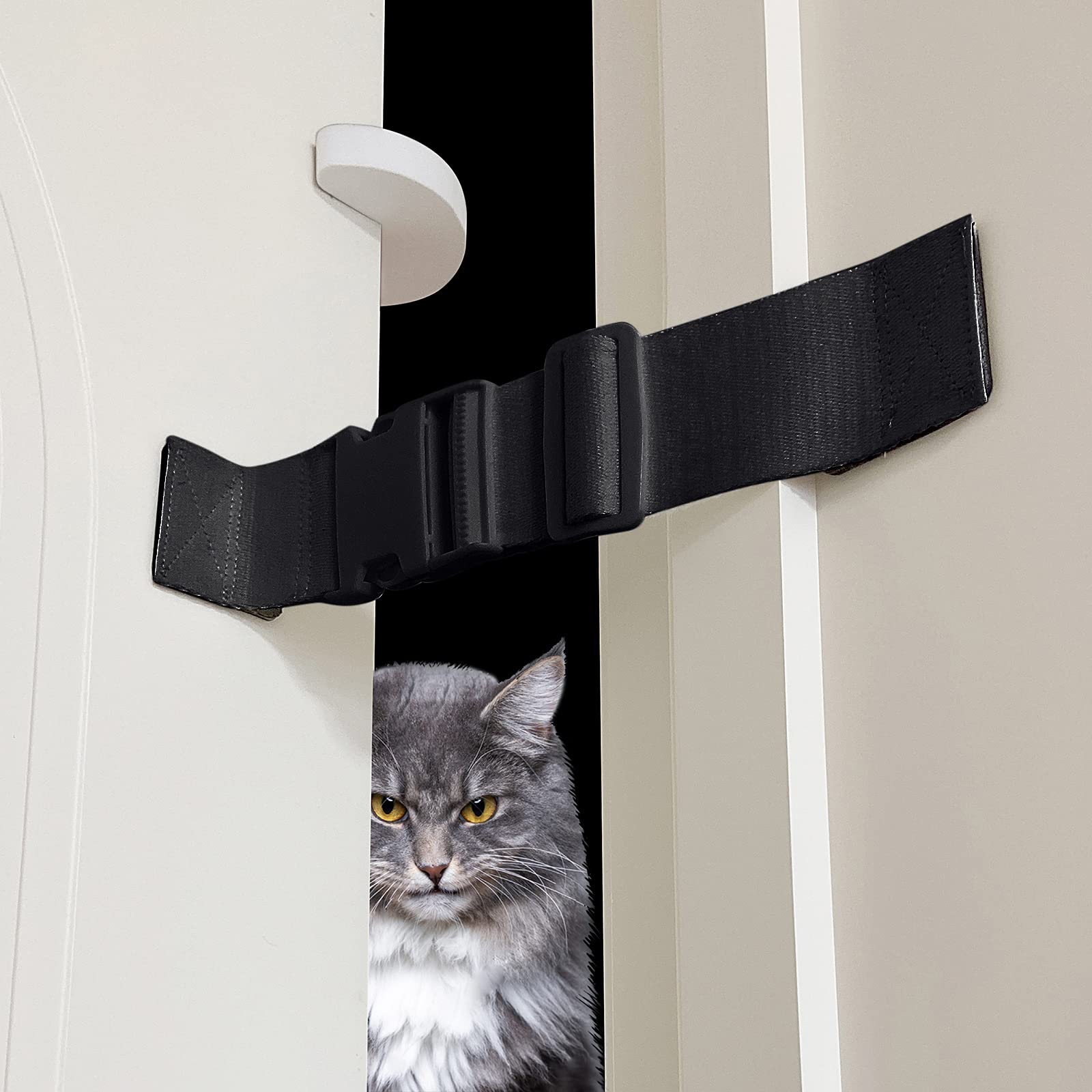 Buy 2 Packs Adjustable Dog Proof Door Strap Latch Lock with Door Stopper, Reusable Cat Door