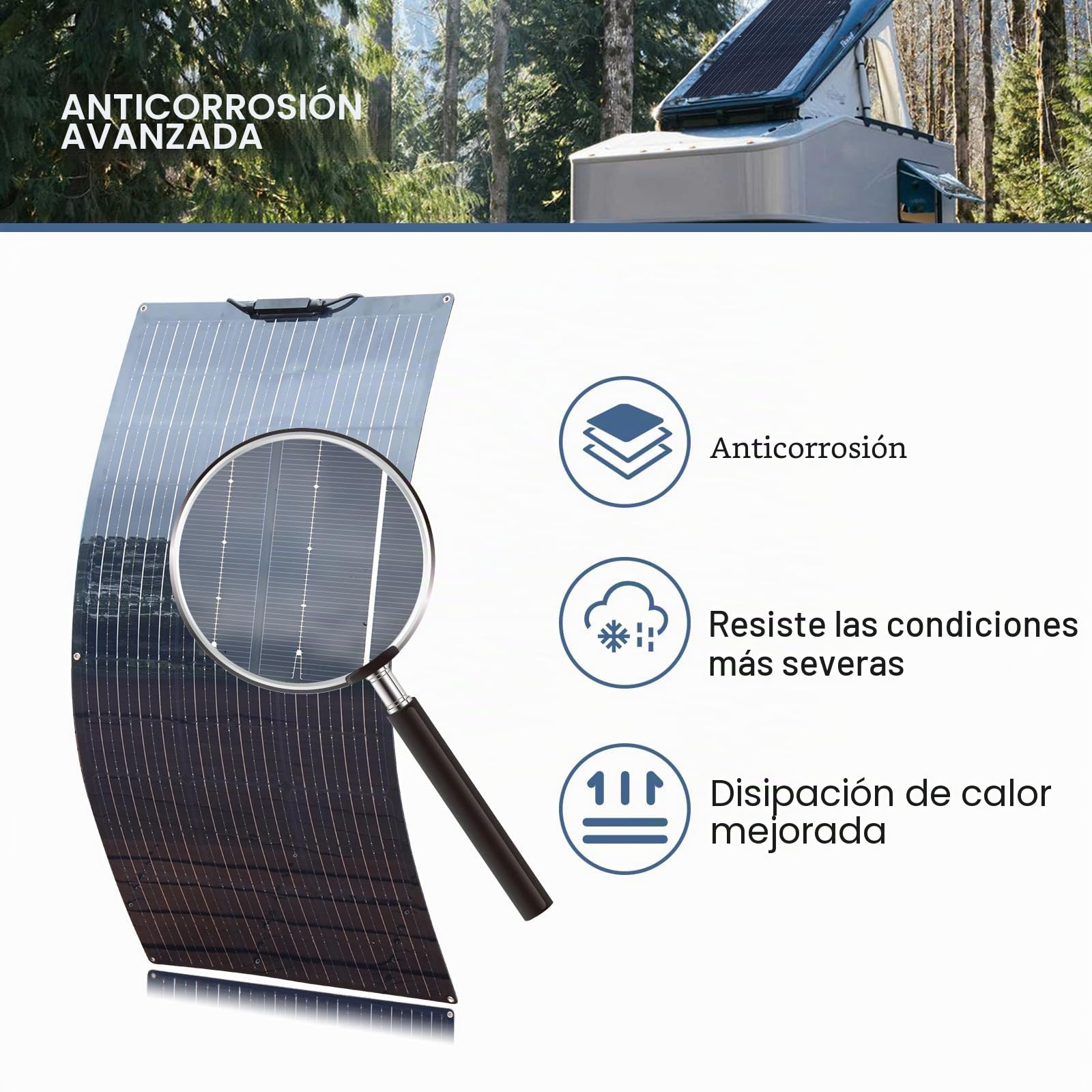 XINPUGUANG Panel Solar Flexible de 100w 12v Módulo Monocristalino Fotovoltaico para Autocaravana, Camper, Casa, Barcos, Remolques (Black)