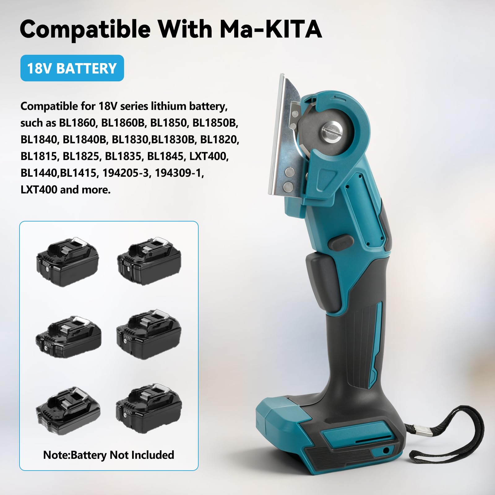 Cutter multifonction sans fil compatible avec batterie Makita 18 V (sans batterie), coupe-carton sans fil, ciseaux électriques à tissu avec 3 lames et sac de rangement, profondeur de coupe de 6 mm