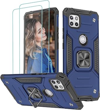 Jeylly for Moto One 5G Ace Case with Stand, Screen Protector, Navy Blue