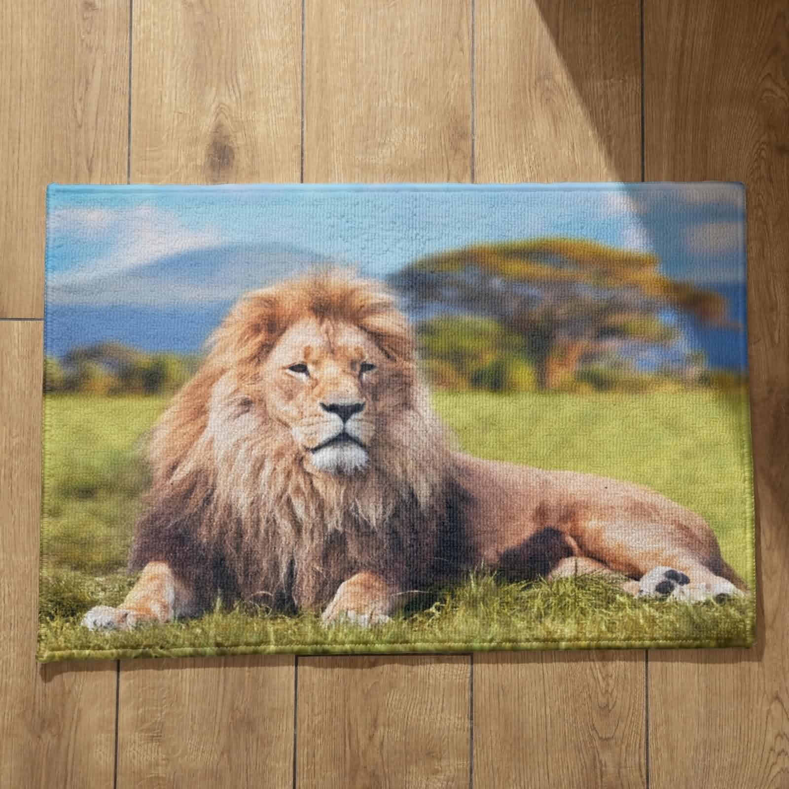 Tapis de cuisine moderne lion aux finitions soignées pour sol intérieur