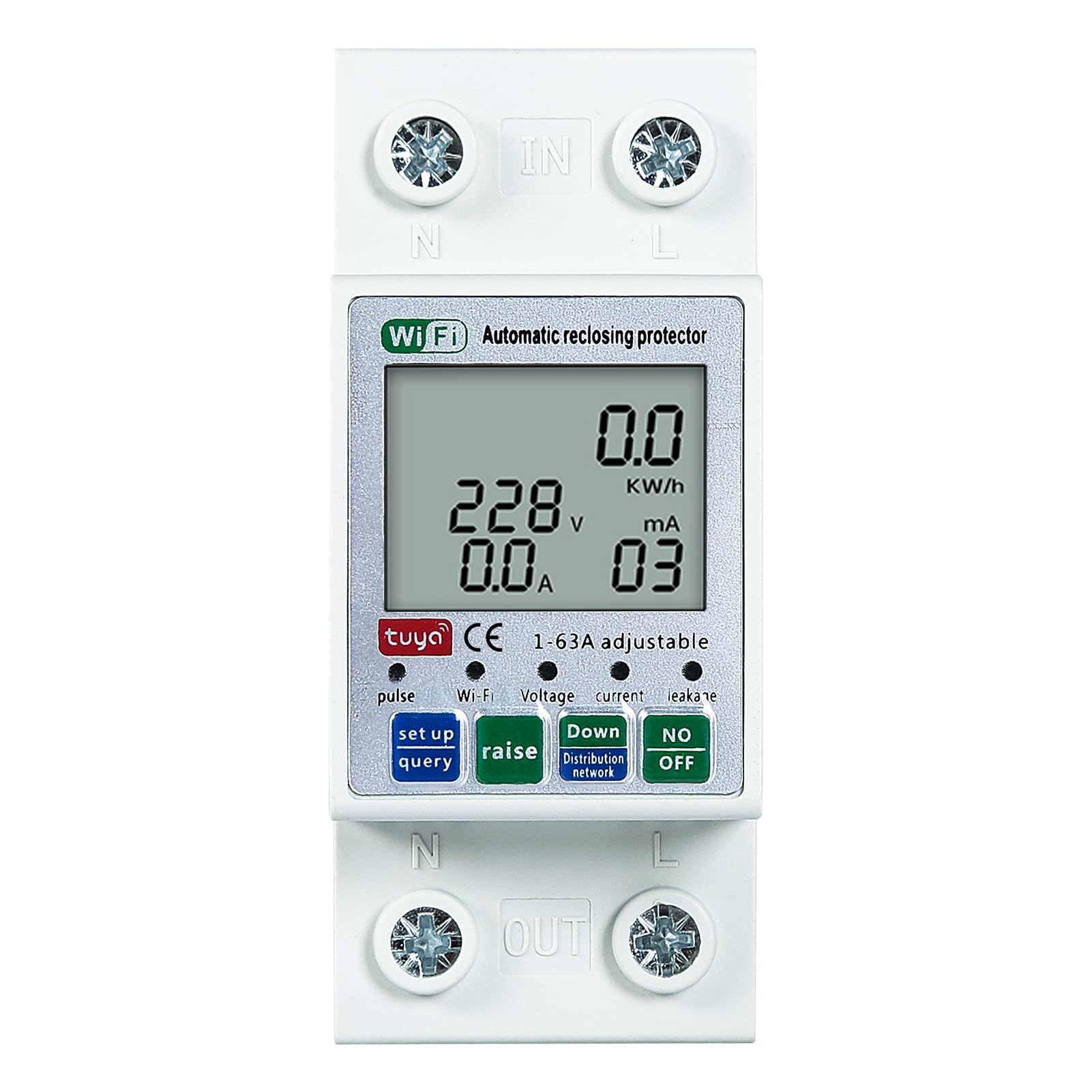 DEWIN Contatore Energia Elettrica WiFi,AC 220V 63A Misuratore Consumo Elettrico WiFi Protezioni di Sovratensione e Sottotensione Misuratore di Consumo Elettrico(Tensione Regolabile)