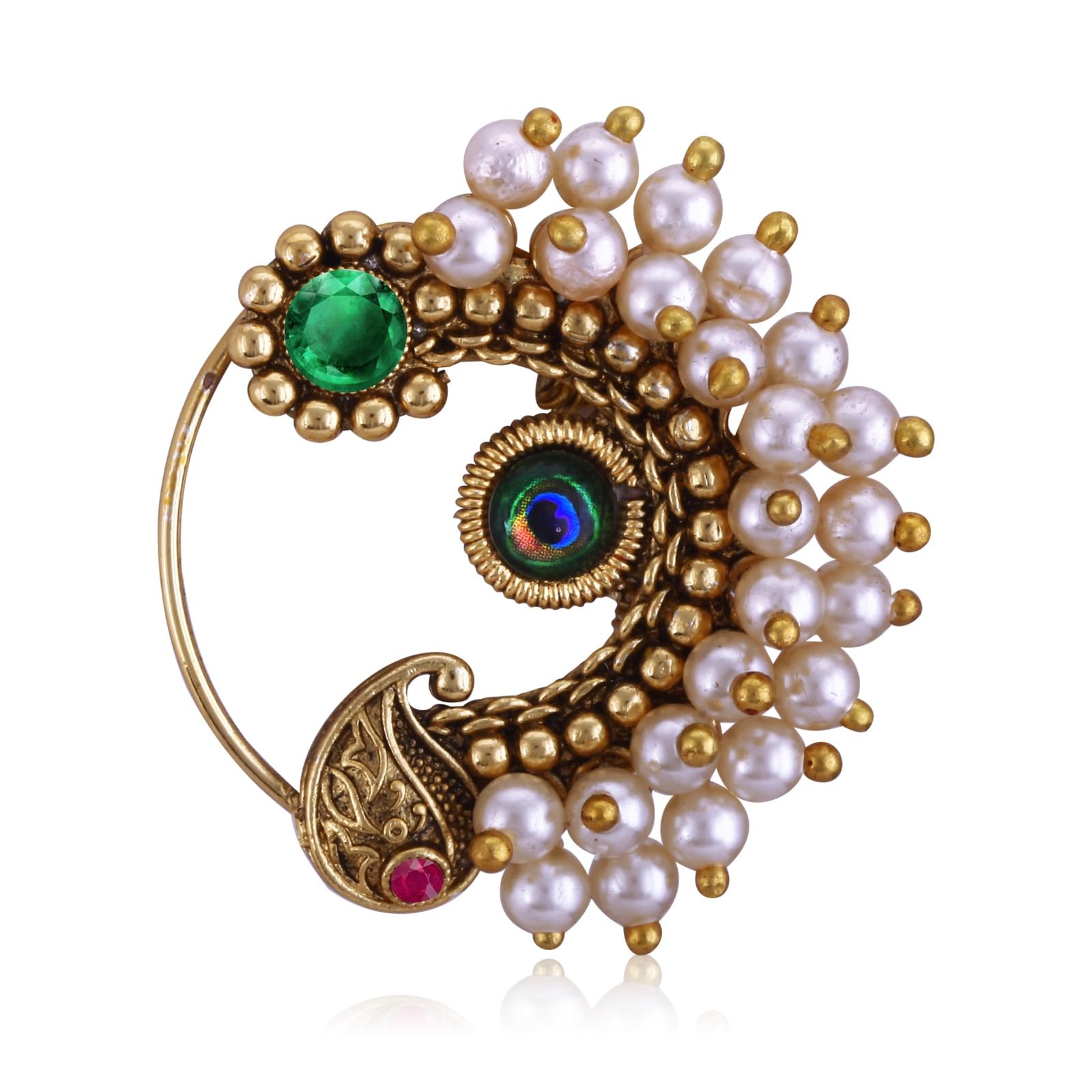 Vighnaharta Red CZ stone and Pearls moti Nath Nathiya./ Nose Pin for women VFJ1274NTH-PRESS-RED (B0CNPZDLKP) Amazon Price History, Amazon Price Tracker