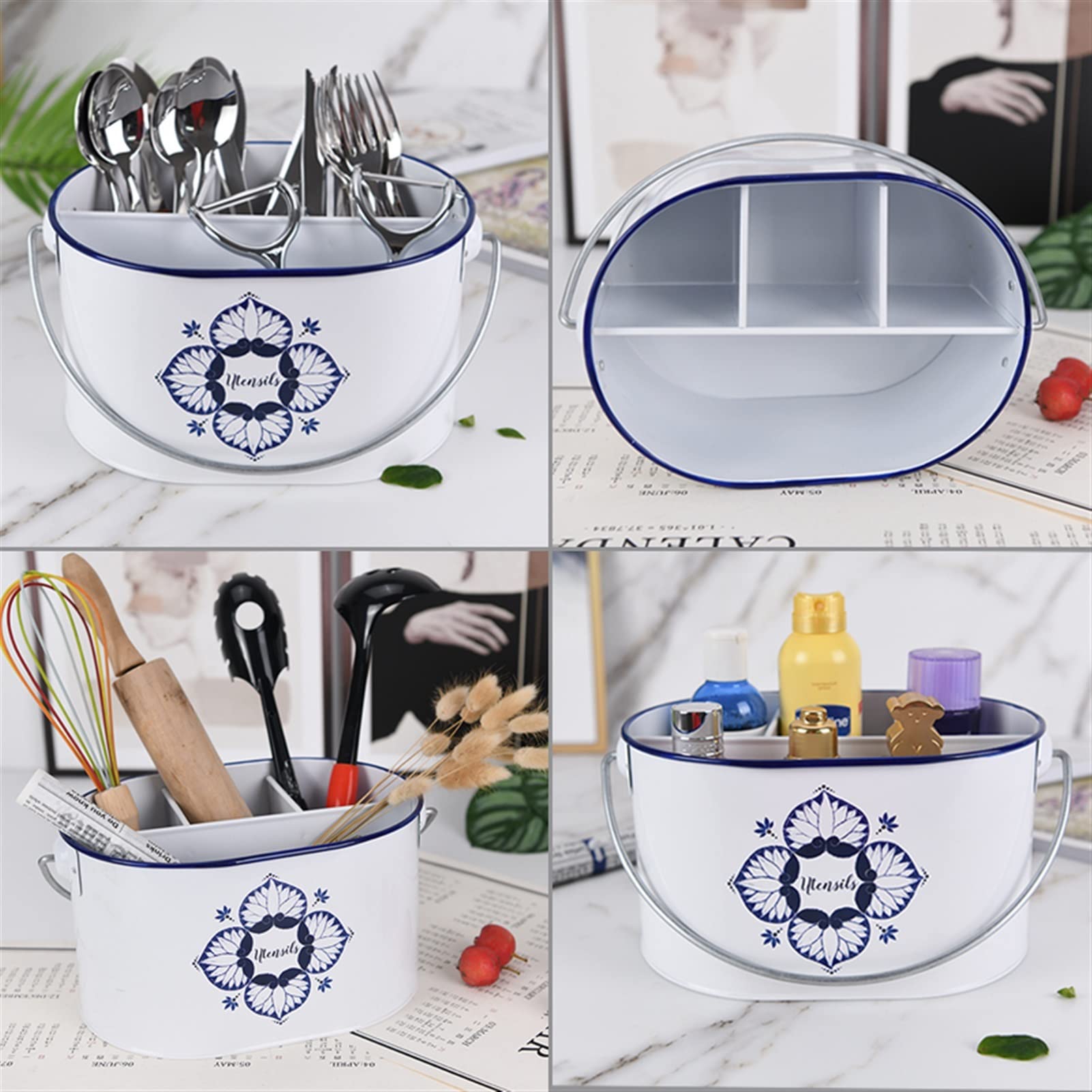 Utensilienhalter 4 Gitter Küche Utensil Container Aufbewahrungsbins Metall Eimer for Topflöffel Essstäbchen Halter Löffel TOP Clip Box Geschirrwerkzeuge Besteckhalter