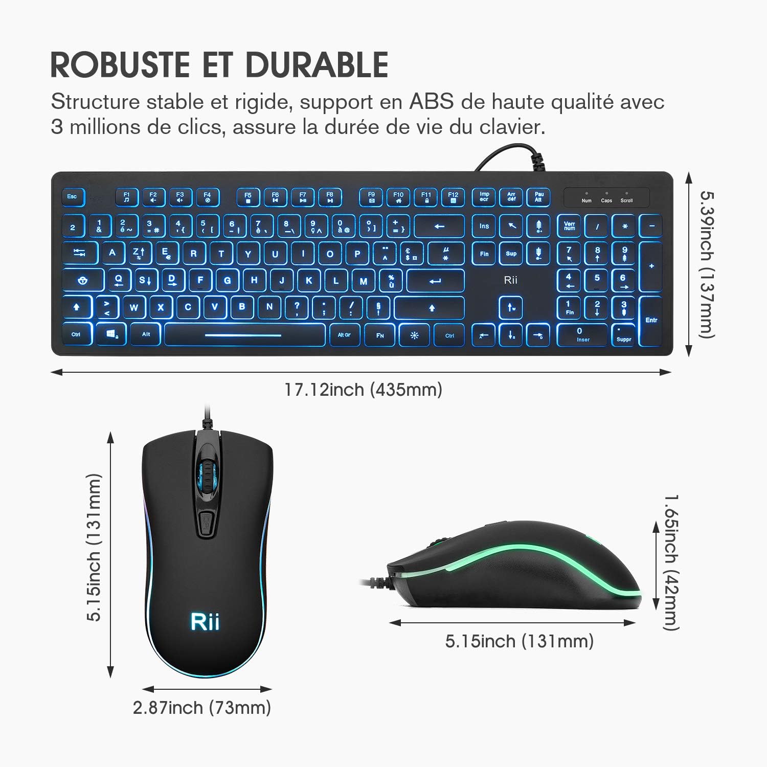 Dimensions of Rii RK105 keyboard and mouse.